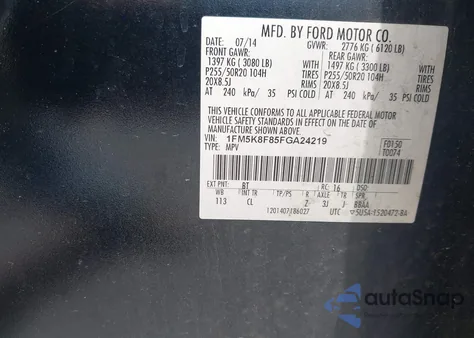 2015 Ford Explorer Limited z USA, uszkodzony, nr VIN 1FM5K8F85FGA24219